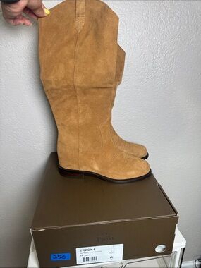 Paolo  Knee-High Suede Boots in Tan